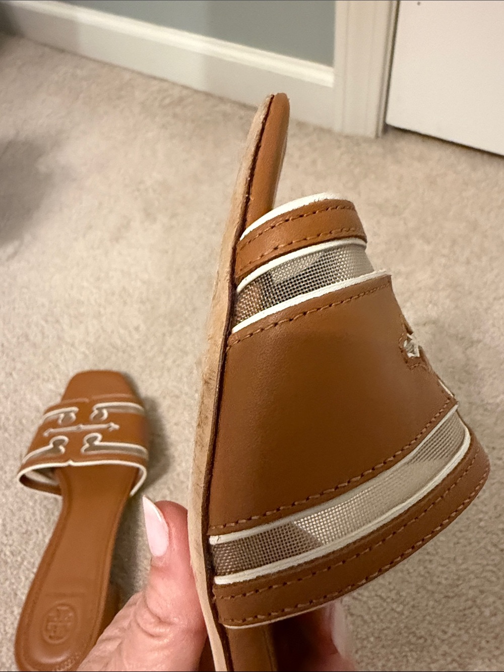 Tory Burch Cognac Leather Slide Mules with White Trim size 7.5 - Picture 6 of 7